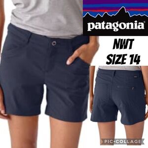 NWT Patagonia Womens Shorts Quandary Lightweight Navy Hiking 5” Inseam Size 14